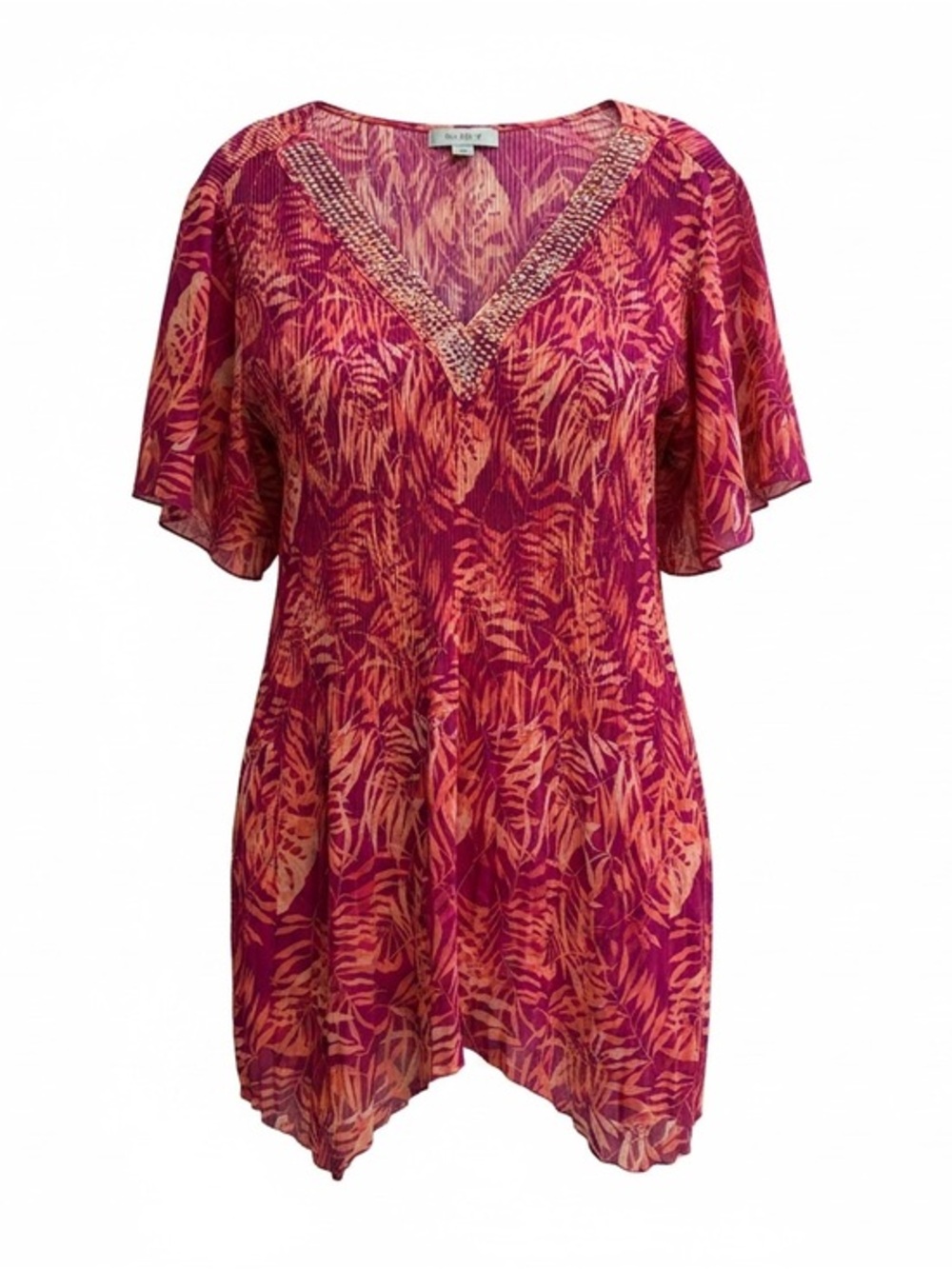 Catherines Coral and Pink Beaded V-Neck Tunic